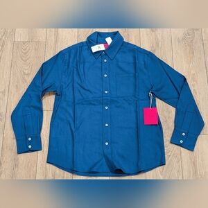 $1375 THE ELDER STATESMAN Pashmina Wool/Cashmere Button Up Shirt Blue Medium